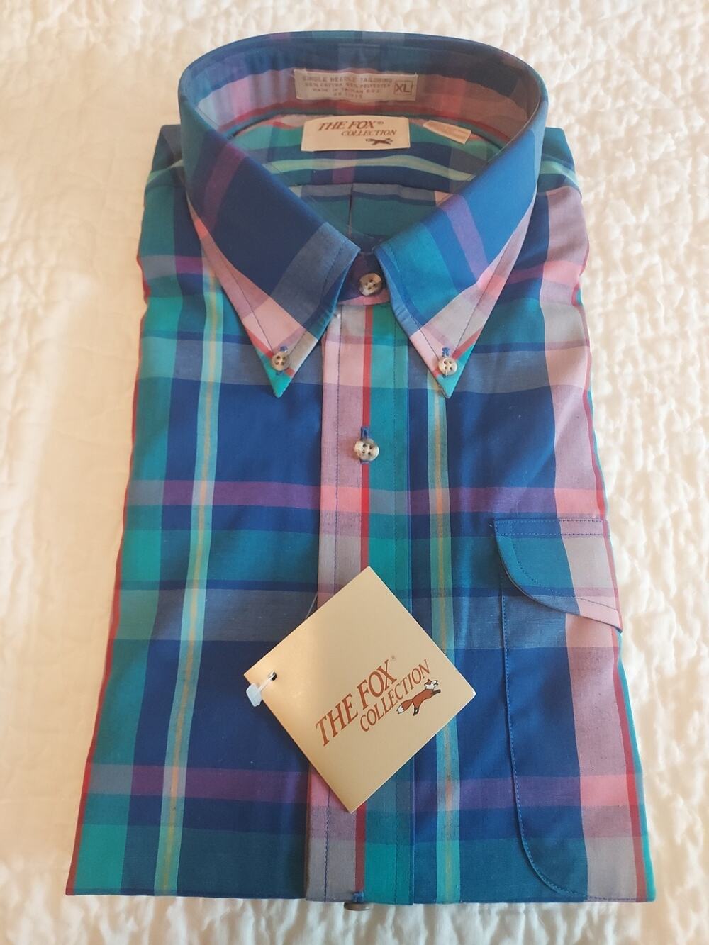 NEW The Fox Collection Vintage Shirt Size XL made in Taiwan Plaid Short sleeve